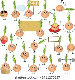Set of digital elements with funny onion mascot
