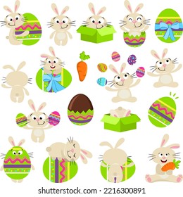 Set of digital elements of Happy Easter with bunny and egg
