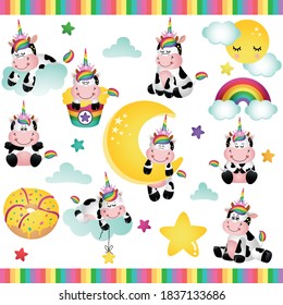 Set Digital Elements Magical Unicorn Cow Stock Vector (Royalty Free ...