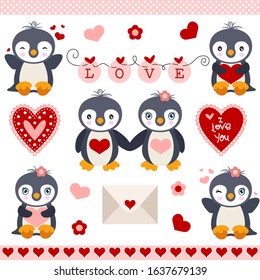 Set digital elements with Penguins in love
