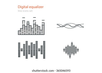 Set of digital equalizers . Line art. Stock vector.