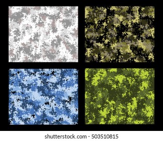 Set of digital fashionable camouflage pattern. Vector illustration.Millatry print .Seamless vector wallpaper