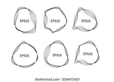 Set of digital frames created from thin lines. Round border. Abstract circle and wavy shape. Vector design element
