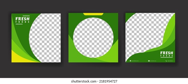 Set Of Digital Fresh food and beverage marketing banner for social media post template. Green Background.Suitable for social media posts, instagram, facebook and web advertising.