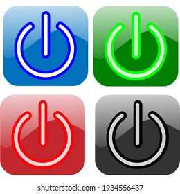 Set of digital glowing power button in blue, green, red, black colors for computer and technology use