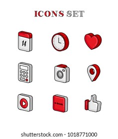 Set of digital icons, outline colored illustration of different common applications, isolated, concept 