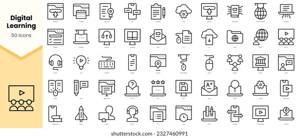 Set of digital learning Icons. Simple line art style icons pack. Vector illustration