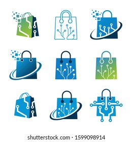 set digital logo online shopping vector template