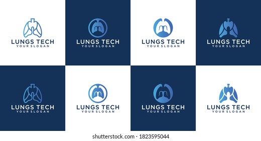 Set Of Digital Lungs Logo Designs Vector