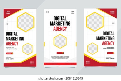 Set of digital marketing agency social media stories template with geometric background