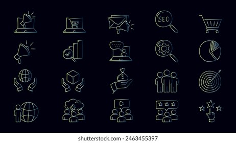 Conjunto de diseño de icono de degradado de marketing digital