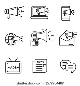 Set of digital marketing icon with black line design isolated on white background