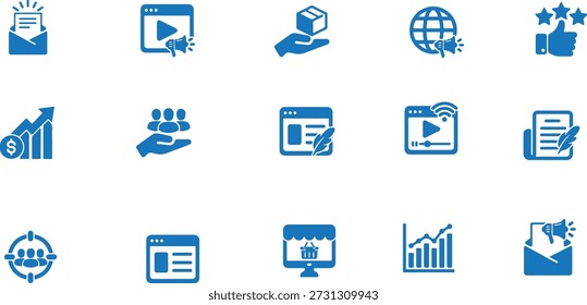 Conjunto de símbolos de Vector de marketing digital, símbolos de Vector de redes sociales