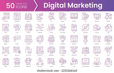 Conjunto de iconos de marketing digital. Conjunto de iconos de estilo de degradado. Ilustración vectorial