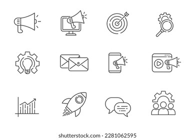 Set of digital marketing icons in linear style isolated on white background