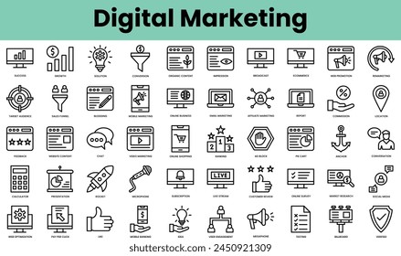 Set of digital marketing icons. Linear style icon bundle. Vector Illustration