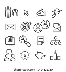 Set of digital marketing icons. Search Engine Optimization concept  for business, management outline isolated on white background