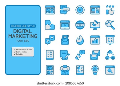 Set of digital marketing icons and it vector based. It may be used in your marketing content. it contains banner icon, taget, rating, innovative, seo and more.