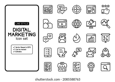 Set of digital marketing icons and it vector based. It may be used in your marketing content. it contains banner icon, taget, rating, innovative, seo and more.