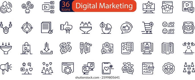 Set of digital marketing line icons. Management, seo , target, ad, analytics