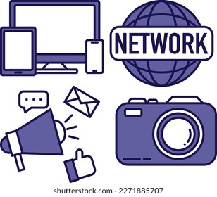 Set of Digital Marketing Simple Flat Line Icon