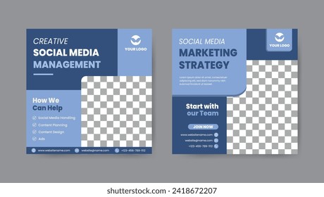 Set of digital marketing strategy social media post template. Square banner design background.