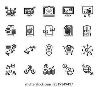 Conjunto de Iconos de línea delgada de marketing digital - EDITABLE STROKE - Vector EPS
