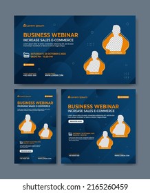 Set of digital marketing webinar business banners. Layout templates for stories, thumbnail screens waiting for live video streams, and square for social media posts.