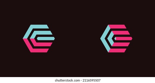 Set of digital modern C logo letter in mono line style with 3d illusion. Beautiful logotype initial design for company or personal branding. EPS8 #02
