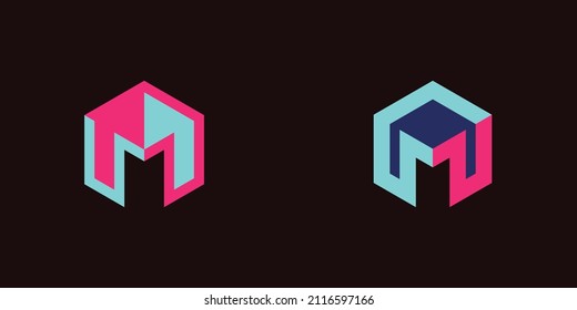 Set of digital modern M logo letter in mono line style. Beautiful logotype initial design for company or personal branding. EPS8 #02