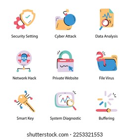 Set of Digital Network Hand Drawn Icons 

