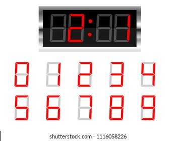 set of digital number on scoreboard with red numerical system - vector illustration