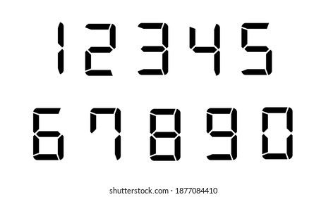 Set of digital numbers. Black clock or calculator digital numbers isolated on white background. Vector illustration