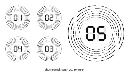 Set of digital numbers. Figures with speed lines. Minimalist, modern numbers from 1 to 5.