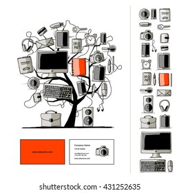 Set of digital office devices. Sketch for your design