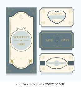 Set of digital pictures, frames and labels with roses, vintage style. Suitable for decoration of cosmetics, pharmacy products. Vector illustration. Aged paper effect. EPS 10	
