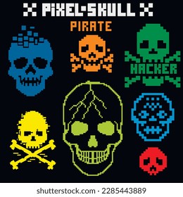 set, digital pixel skull, vintage design t shirts
