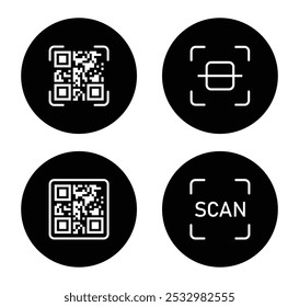 Conjunto de iconos de código QR de escaneo digital aislados sobre un fondo blanco. Icono de escáner de código de barras. Código QR para el pago. Los códigos QR escanean en estilos planos de color negro para teléfonos inteligentes. Ilustración vectorial.