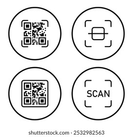 Conjunto de iconos de código QR de escaneo digital aislados sobre un fondo blanco. Icono de escáner de código de barras. Código QR para el pago. Los códigos QR escanean en estilos planos de color negro para teléfonos inteligentes. Iconos de vector de estilo de esquema.