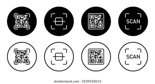 Conjunto de iconos de código QR de escaneo digital aislados sobre un fondo blanco. Conjunto de iconos de escáner de código de barras. Código Qr para el pago. Los códigos Qr escanean en estilos planos de color negro para teléfonos inteligentes. Ilustración vectorial.