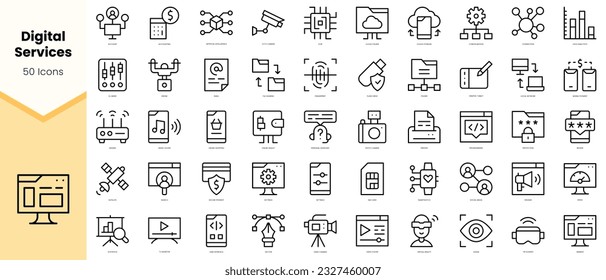 Set of digital services Icons. Simple line art style icons pack. Vector illustration