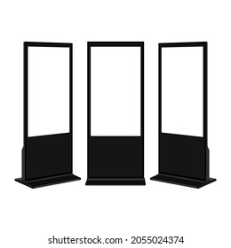 Set of Digital Signages with Blank Screens, Front and Side View, Isolated on White Background. Vector illustration