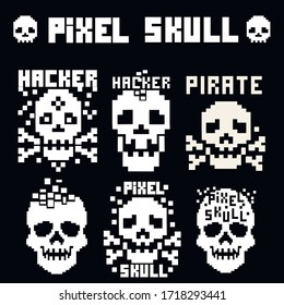 set Digital skull, pixel vintage design t shirts