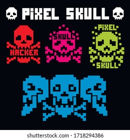 set Digital skull, pixel vintage design t shirts