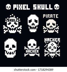 set Digital skull, pixel vintage design t shirts