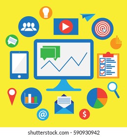 Set of digital and social media marketing icon design on background vector illustration.
