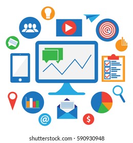 Set of digital and social media marketing icon design vector illustration.