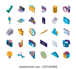 set digital solutions laptop computer smartphone money data storage icons isometric vector illustration isometric