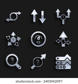 Establecer medidor de velocidad digital, flecha, gráfico, diagrama, búsqueda desconocida, muchas maneras de flecha direccional e icono. Vector