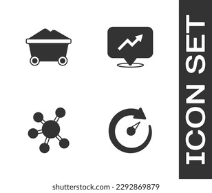 Set Digital speed meter, Coal mine trolley, Project team base and Financial growth icon. Vector